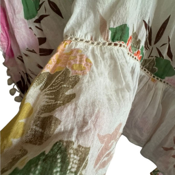 Z&L Bohemian Floral V-Neck Pom Pom Tunic Top/beach Cover Up 100% Cotton - Picture 11 of 16